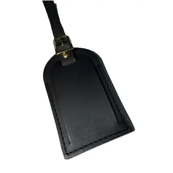 Louis Vuitton Leather Name Tag w/ C Y Initials Goldtone Black Large